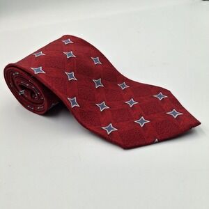Giorgio Armani Cravatte Silk Tie Red Gray Stars Pattern Made‎ Italy 58" x 3.75"